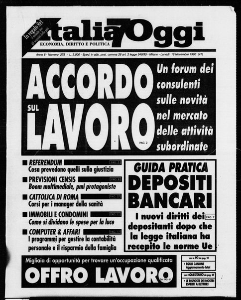 Italia oggi : quotidiano di economia finanza e politica